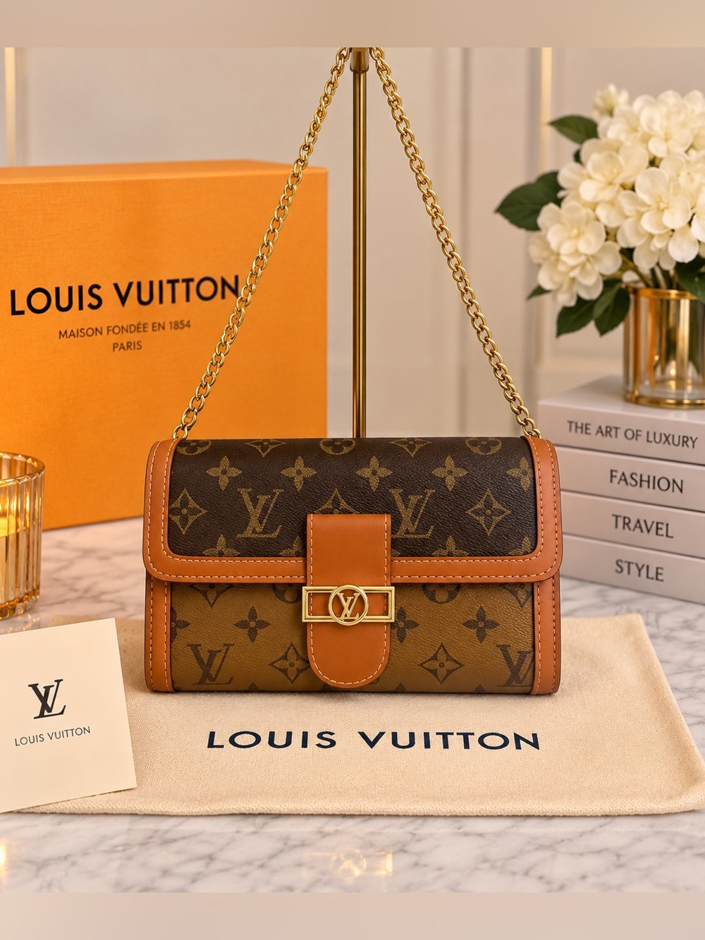 Two-Tone Monogram Bag with Gold Chain